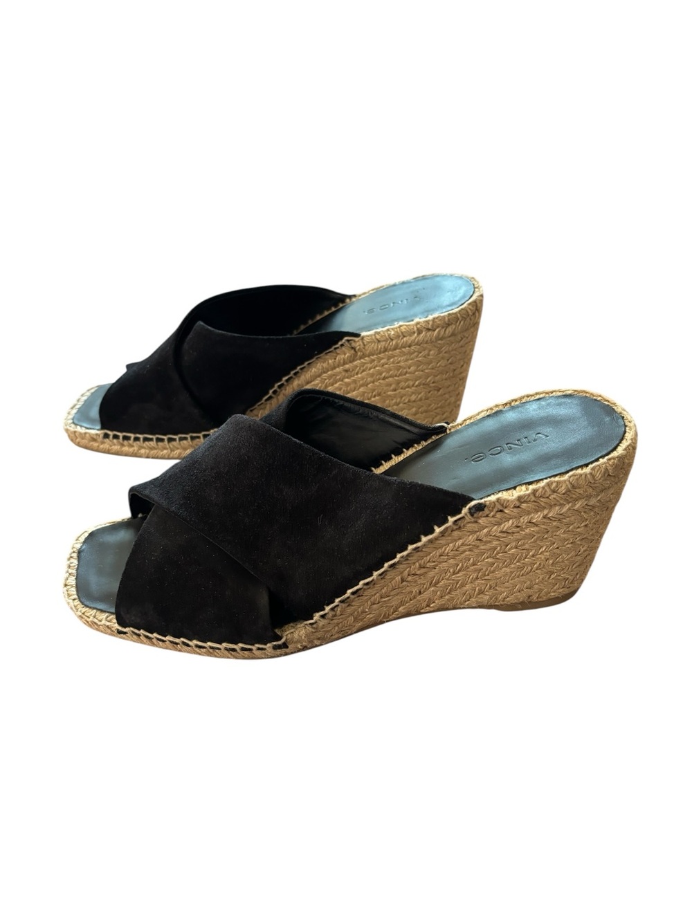 Vince Gaelan Coastal Suede Espadrille Wedges Black Leather Women’s Size 8M